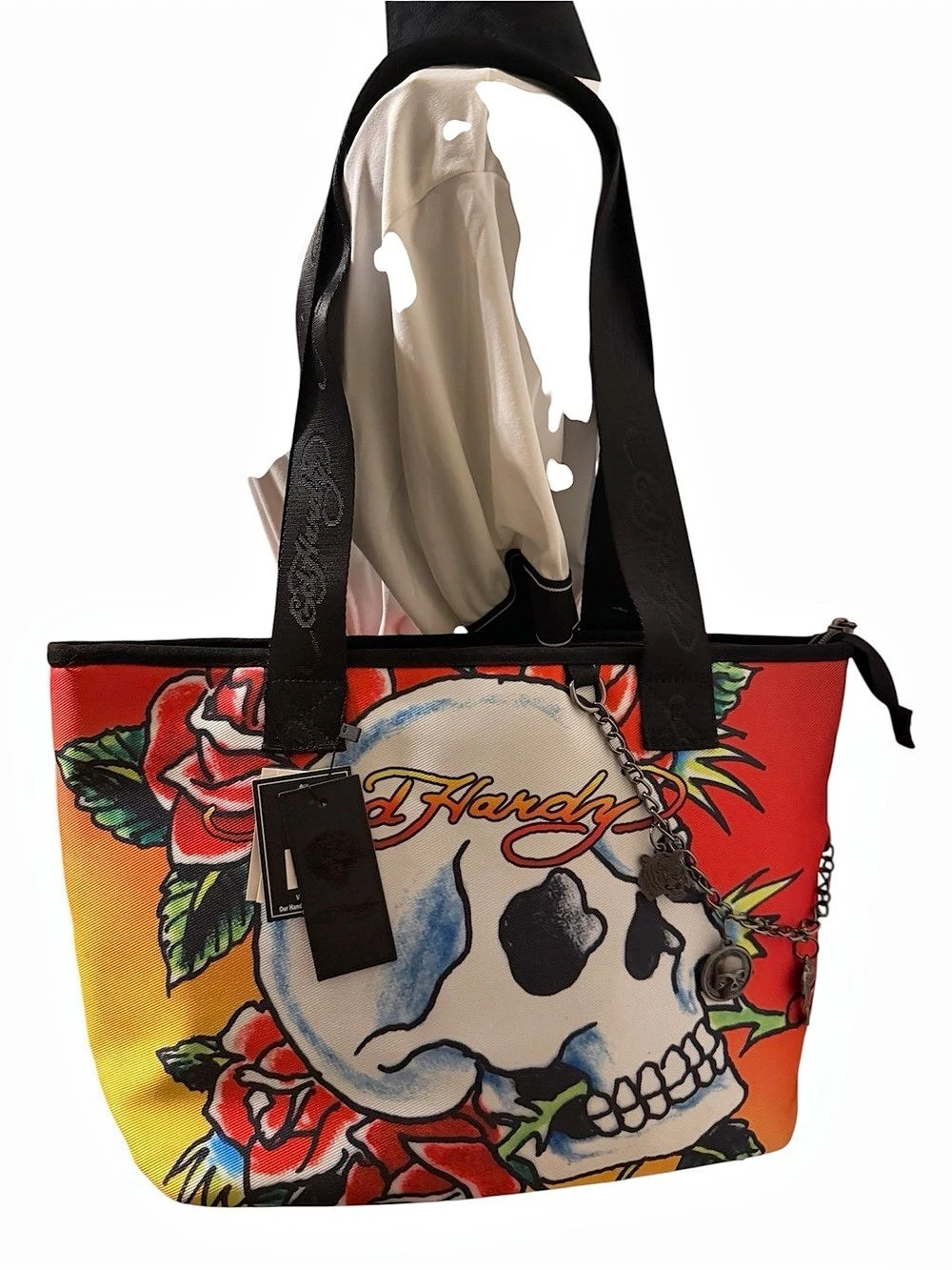 Ed Hardy Skull Rose Tote in Red & Yellow NWT